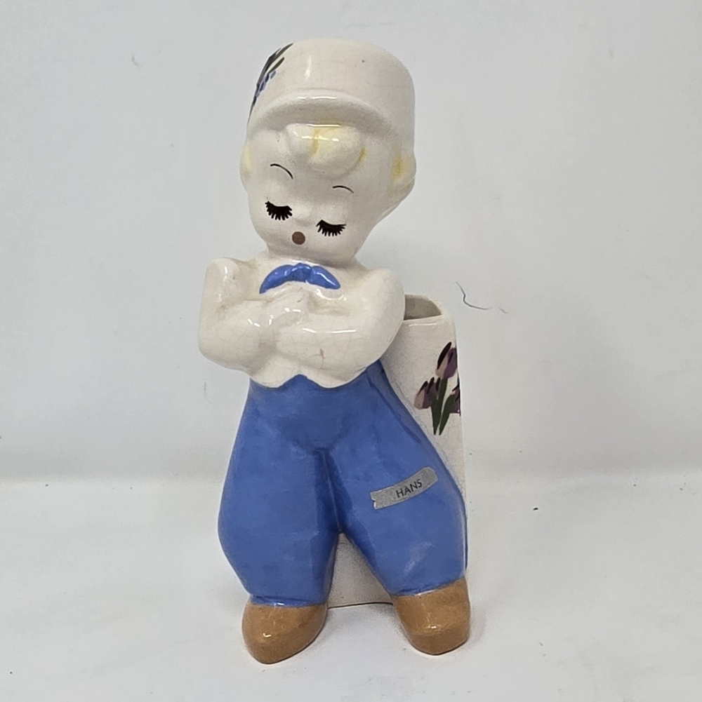 Vtg DeLee Hans Hollywood pottery dutch boy ceramic‎ planter vase figurine